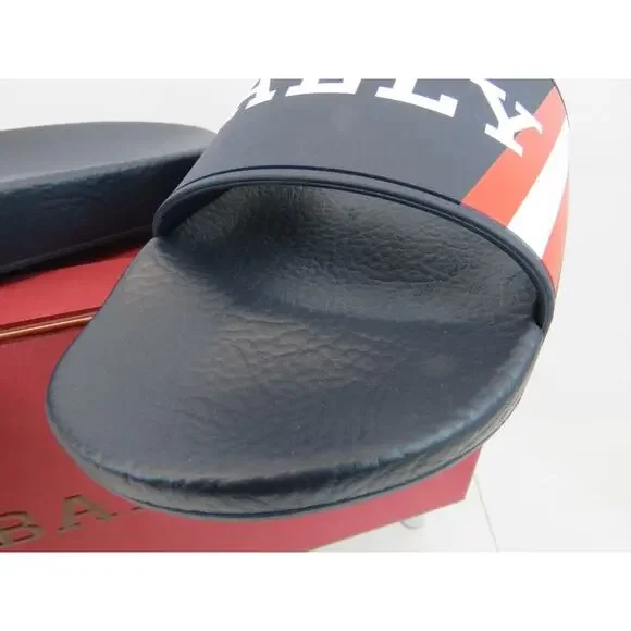 NIB BALLY SIMON NAVY INK RUBBER RED WHITE WEB LOGO SANDAL POOL SLIDES 11 D ITALY